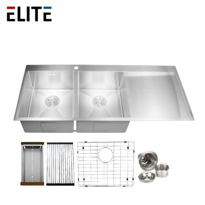 China Without Faucet Durable And Large Handmade Sink 1.2mm Stainless Steel With Drainer 1295x508x230mm for sale