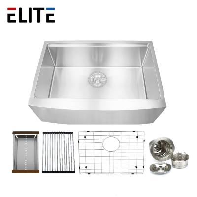 China Without Faucet Kitchen Sink Workstation Stainless Steel Kitchen Farmhouse Sink With Roll Bowl SUS304 18/8 Stainless Steel Single Apron Front Modern for sale