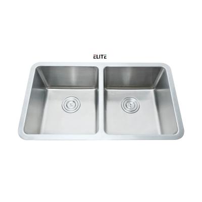 China Without Faucet Factory Direct To Send Durable Handmade Farmhouse Silver Stainless Steel Double Bowl Sink Undermoun for sale