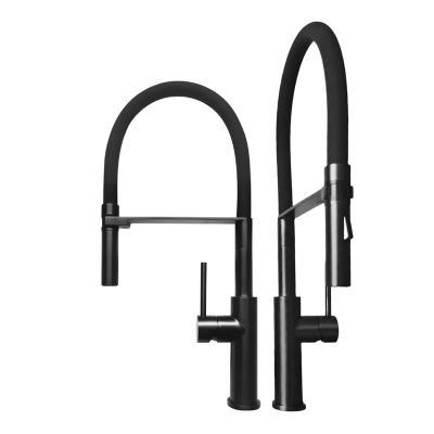 China Pull out cartridge luxury ceramic pvd ceramic spring faucet goose surface black stainless steel pull down bottom water faucet for sale