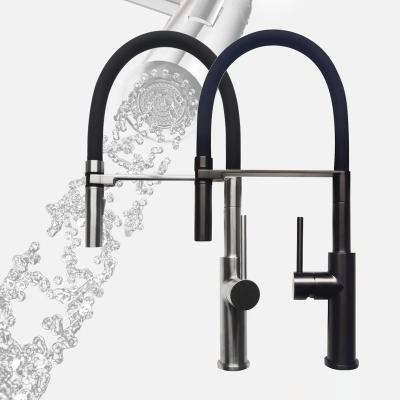 China Pull Out Spray Stainless Steel Faucet Kitchen Sink Luxury Nano Black Satin Brushed Surface Pull Down Modern Faucet for sale