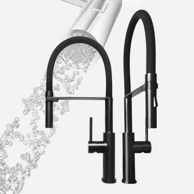 China Pull Out Ceramic Faucet Cartridge Matte Black Spring Goose Shape Luxury Stainless Steel Pull Down Kitchen Faucet for sale