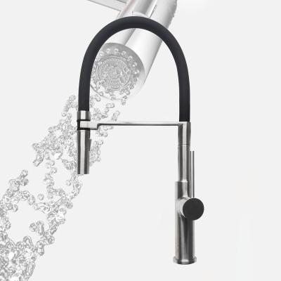 China Pull Out Water Luxury Matte Black Hot Stream Cold Stream Ceramic Spray Cartridge Stainless Steel Kitchen Sink Faucet Pull Down for sale