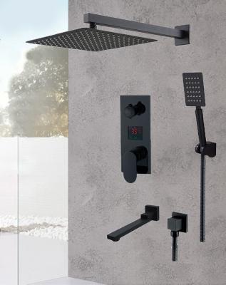 China With Slide Bar Matte Black LED Digital Display Shower Faucet Set 8