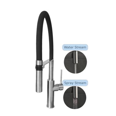 China Pull Out Luxury Commercial Ceramic Faucet Cartridge Spring Style 2 Function Silicone Arc Stainless Steel Black Kitchen Faucet for sale