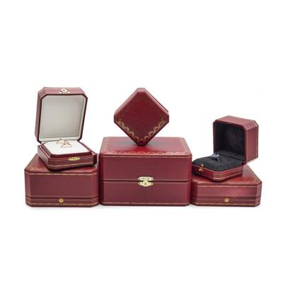 China High-grade octagonal PU leatherette jewelry packaging paper jewelry box,customized red ring jwellery box with lock for sale