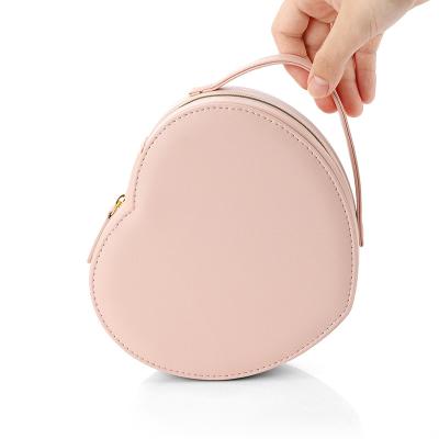 China Women Handmade Heart Shaped Rose PU Leather Travel Jewelry Box Organizer Storage Case With Mirror for sale