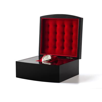 China Recycled High Glossy Wholesale Wooden Watch Gift Box Black Red Customize Luxury Watch Box Factory for sale