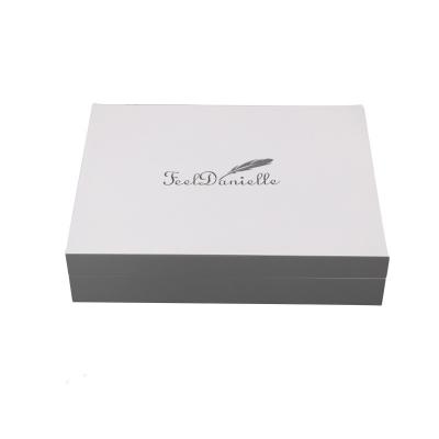 China 100% Handmade Luxury White High Gloss Silk Printing MDF Logo Gift Box Cosmetic Packaging Packaging With Velvet for sale