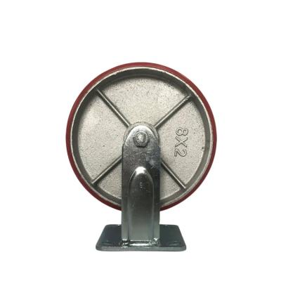 China China Factory Sale 8 Inch Rigid Heavy Duty Steel Plate Caster With Cast Iron PU Caster Wheel Fixed for sale