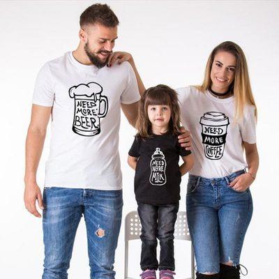 China Viable Family Pretend Matching Clothes Parent-Child T-Shirt Short Sleeve Father, Mother, Child, Family of Three Beer, Coffee, Milk for sale