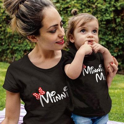 China Family Viable Mommy and Me Short T-Shirts Mother Minnie Baby Girl Clothes Cute Fashion Outfits Cotton Mom Girls Summer Tops for sale