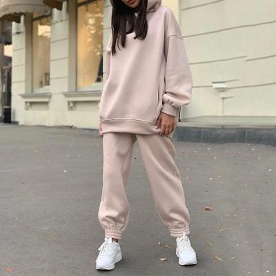 China Winter Casual Womens Tracksuit Viable Two-Piece Set Fleece Sets Oversized Sleeve Hoodie Sport Long Pants Lady Suit for sale