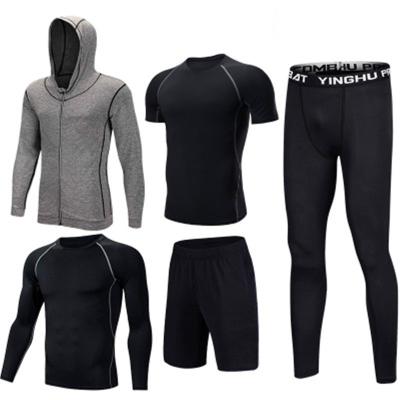 China Breathable Men's 5 Piece Gym Fitness Wear Set Custom Sportswear Diet Fitness Plus Size Exercise Workout Clothing for sale