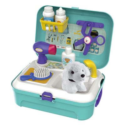 China Pretend Play Toy Set 16 Pieces Doctor Pretend Play Dog Grooming Toy Puppy Carrier Care Feeding Set for Kids Toddlers Christmas Birthday Gift for sale