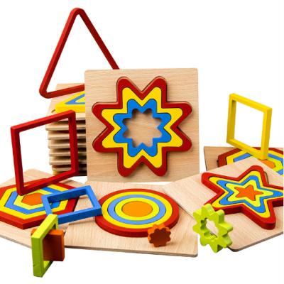 China Colorful Toy Amazon Hot Sell Cartoon Wooden 3D Jigsaw Puzzle Geometry Jigsaw Puzzle for Kids Toddlers Boys Girls Jigsaw Puzzle for sale