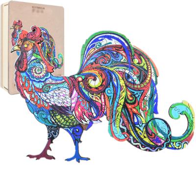 China DIY TOY The Rooster Jigsaw Wooden Box A4 3D Jigsaw Puzzle Animal Wooden Parrot for sale