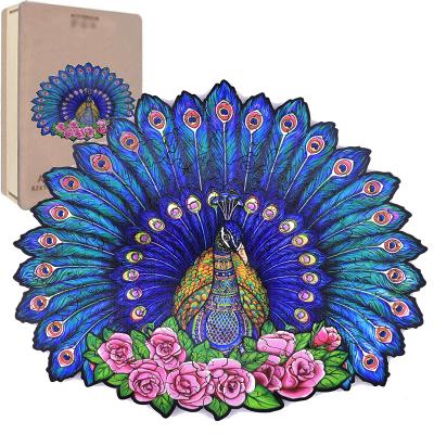 China DIY TOY Peacock Jigsaw Puzzle Custom Wooden Box A4 3D Wooden Jigsaw Puzzle Animal Wooden Parrot for sale