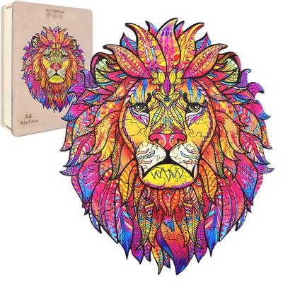 China DIY TOY The Lion Jigsaw Puzzle Wooden Box A4 3D Custom Jigsaw Puzzle Animal Wooden Parrot for sale