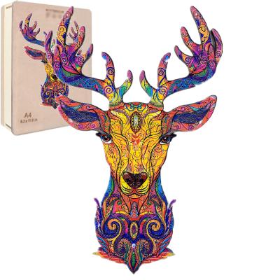 China DIY TOY The deer jigsaw wooden box A4 3D custom wooden jigsaw puzzle animal wooden parrot for sale