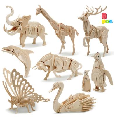 China Cartoon Toy DIY Craft 3D Puzzle Wooden Indoor Educational Wooden Animal Toys For Kindergarten Kids School for sale