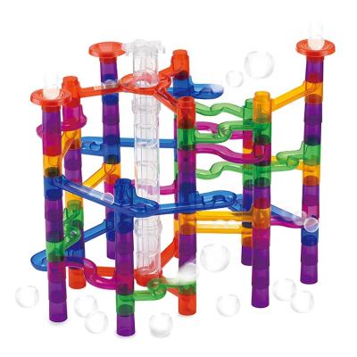 China Construction Toy Funny Diy Kids Plastic 97 Pcs Racing Maze Balls Rolling Track Circular Marble Block for sale