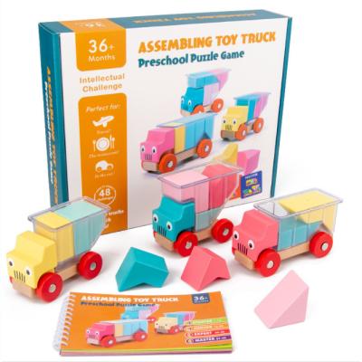 China Construction Toy 48 Pieces Wooden Baby Toy Building Blocks Truck Toys Toys Vehicle For Kids Toddler Christmas Gifts for sale