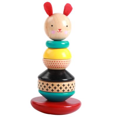 China Construction Toy Cute Rabbit Tumbler Wooden Toy Stacking Building Blocks Set Educational Toy for Kids Toddler Christmas Gifts for sale