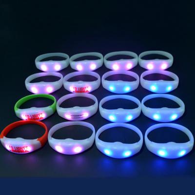 China Fast Flashing--Slow Flashing--Regular On--Customize Logo Printed Led Silicon Wristband Remote Control Led Bracelet White Wristband For Wedding And Party for sale