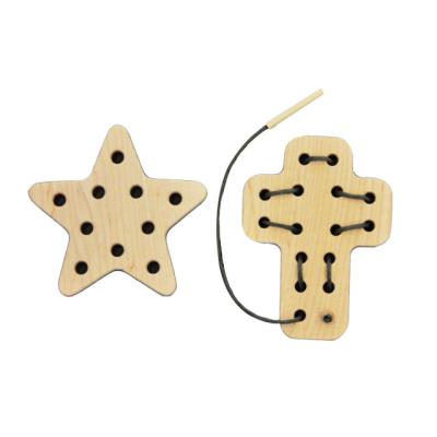 China Wooden Easter Lacing Card Pack Star Cross And Dove Montessori Lacing Toy Pack for sale