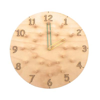 China Gift For Toddlers Montessori Toys Clock Shaped Wooden Geo Board Clock Toy 240*240*12mm for sale