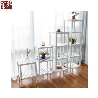 China Beautiful Home White Wooden Flower Shelf Furniture Pine Wood Shelf In White Color Flower Wooden Display Stand Multi Layer for sale