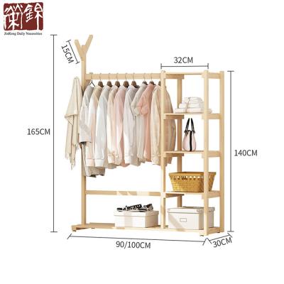 China Multifunctional Contemporary Large Freestanding Closet Garment Rack With Hanging Storage Rods Pine Wood Heavy Duty Clothes Organizer for sale