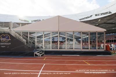 China Luxury Aluminum Tent Structure With Glass Walls And PVC Fabric Roor Cover for sale