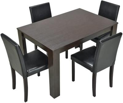 China Cheap Wood Dining Table Set With 4 Faux Leather Chairs Furniture for sale