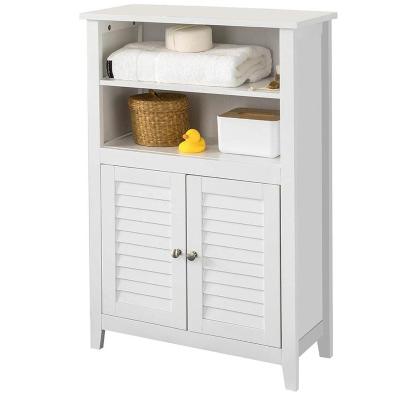 China Eco - Friendly White Wood Storage Cabinet Closet Bathroom Free Standing With Self Floor Cabinet for sale