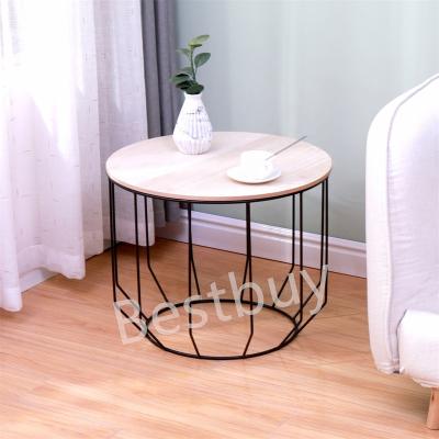 China Modern Set of 2 Wire Side Tables with Wood and Black Metal Storage Basket Nests of Tables, Cafe End Tables for Living Room, Kitchen, for sale