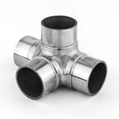 China Modern High Quality 4 Way Mirror Elbow Stainless Steel Railing Tube Connector Pipe Fittings For Fence for sale