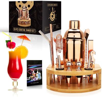 China 2022 New Viable Designed Custom Cocktail Shaker Set With Bamboo Stand 16Pcs 750Ml Boston Stainless Steel for sale