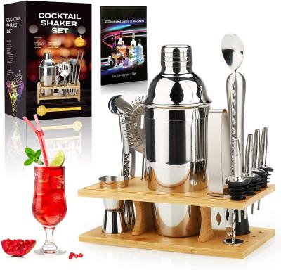 China Viable Cocktail Shaker Set With Bamboo Stand Diy 16Pcs 304 Stainless Steel Wine Bar Set for sale