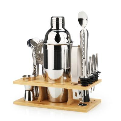 China Viable Wholesale Fashion Cocktail Shaker Set Diy 16Pcs China Bamboo Stand Cocktail Shaker Bar Tool Set With for sale