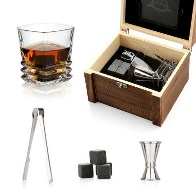 China Minimalist Premium Whiskey Stones Glass Gift Set Wooden Box Rock Whiskey Stones Whiskey Glass for sale