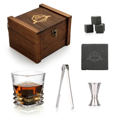 China Minimalist Amazon Whiskey Chilling Stones Set Whiskey Wooden Box Set Glass Ice Rocks Whiskey Stones For Men GIF for sale