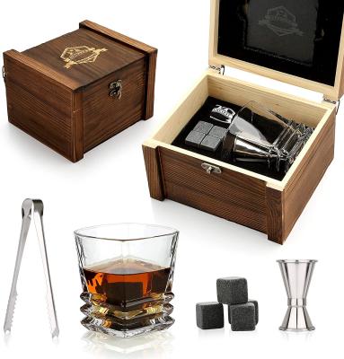 China 2021 Hot Amazon Whiskey Gift Minimalist Saddle Set Whiskey Glass And Cooling Stones Granite Whiskey Rocks Bourbon Gift Box Set for sale