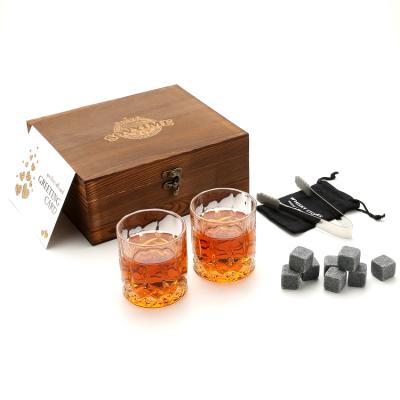 China Viable Hot Sale Personalized Whiskey Gift Set Whiskey Ice Cube Chilling Stones With 2 Old Fashion Crystal Whiskey Glasses for sale