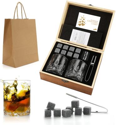 China Wholesale Viable Whiskey Gift Set Reusable Whiskey Glass And 2 Stones Ice Cubes Gift Set For Man for sale