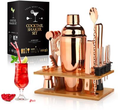 China Viable Different Kind Cocktail Shaker Set With Stand Stainless Steel Bar Tool Kit Accessories Premium Cocktail Shaker Bar Bartender for sale