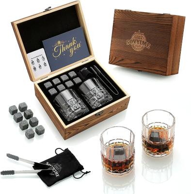 China Home Viable Bar Whiskey Glasses And Stone Gift Set Two Glasses And 8 Stones With Wooden Box for sale