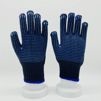 China Blue Black Anti-Slip High Quality PVC Dotted Knitted Cotton Gloves For Running for sale