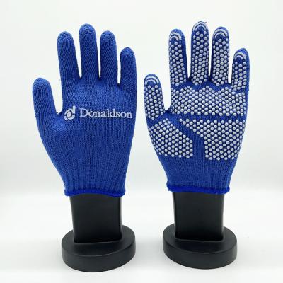 China Anti-Slip Custom Blue Gardening Working Gloves PVC Dotted Cotton Slip-Proof Gloves for sale